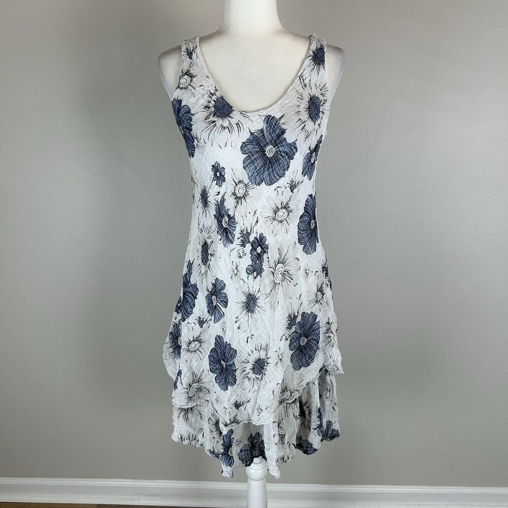 Made in Italy Small White floral tank dress ruffles Flowy cotton Gauze Layered